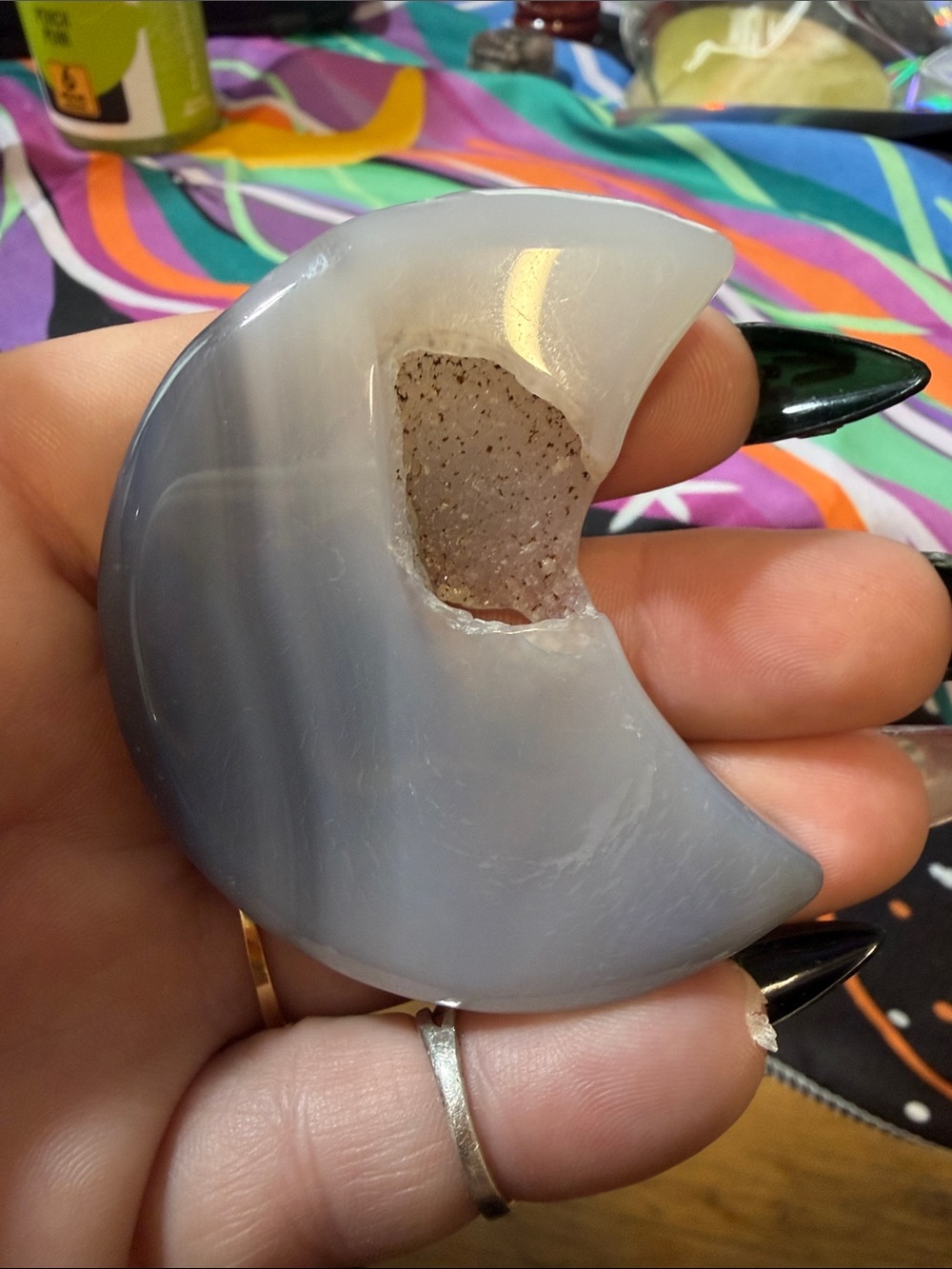 Grey Agate Moon Druzy Accent - Decorative Stone Home Accent